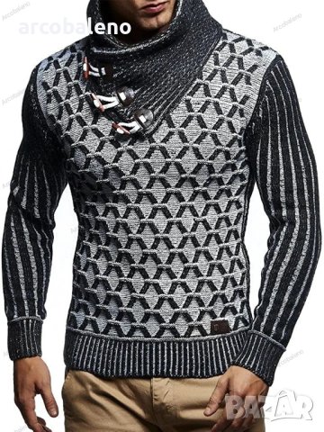 Нов модерен мъжки пуловер с копчета и широка яка, 3цвята - 023, снимка 8 - Пуловери - 42926991