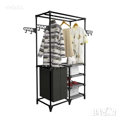 vidaXL Стойка за дрехи, метал и нетъкан текстил, 87x44x158 см, черна, снимка 4 - Закачалки - 56146464