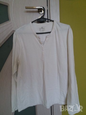 Мъжка бяла памучна блуза с дълъг ръкав М-L, снимка 2 - Блузи - 37323804