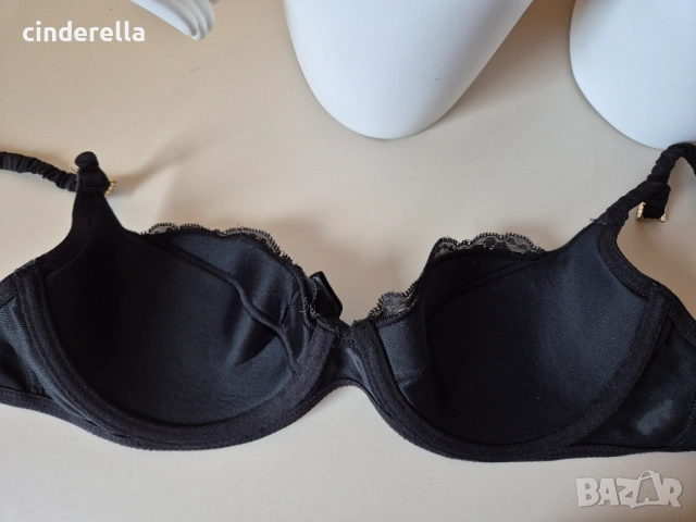 Черен Сатенен Сутиен 70C, С банел, Балконет черно със златно, снимка 9 - Бельо - 53921906