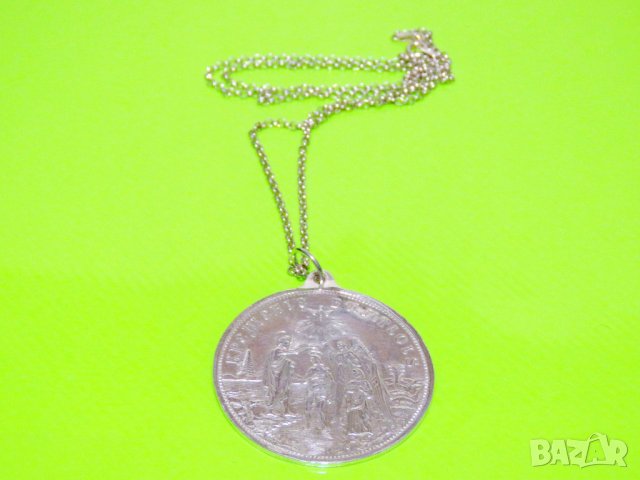 Старинен сребърен медальон за кръщене, рождение, кръщенка с среб. синджирче, кръщене на бебе, снимка 5 - Колиета, медальони, синджири - 40052248