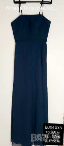 А-силует с квадратно деколте дълга до пода шифонова рокля с разделена предна част.EU34 XXS-80лв., снимка 3 - Рокли - 36676351