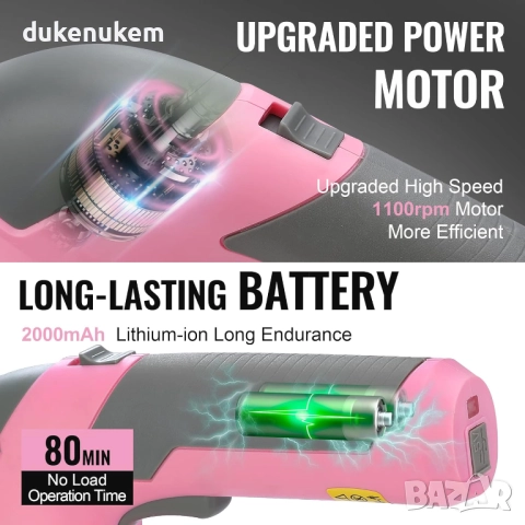 Aкумулаторна ножица за трева и храсти 2 в 1, 7.2V, 2000 mAh батерия, 2 ножа, розова, снимка 6 - Градински инструменти - 52375073