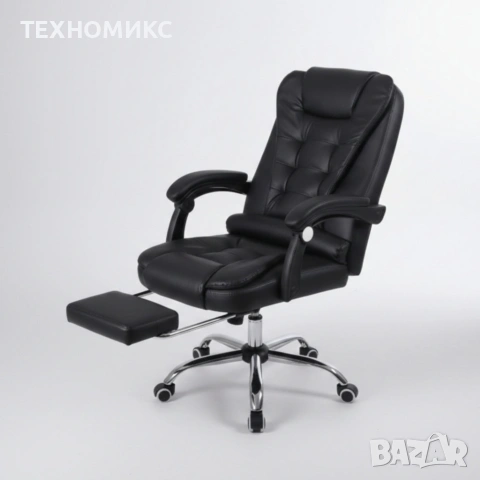 Ергономичен офис стол, функция люлка, поставка за крака, черен, снимка 4 - Други стоки за дома - 53157315