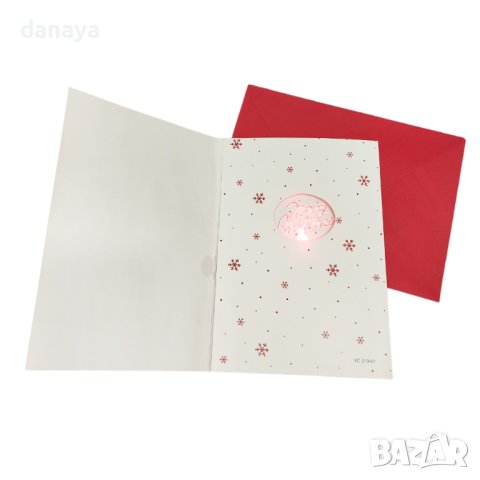 4245 Музикална коледна картичка с червен плик Merry Christmas, снимка 3 - Коледни подаръци - 42825967