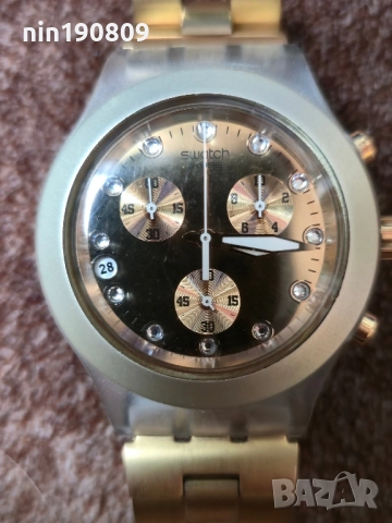 Часовник Swatch Irony Diaphane - Златен хронограф , снимка 2 - Мъжки - 51626572