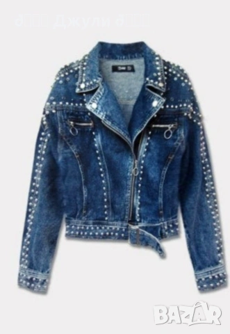 Дънково яке с камъни и капси 💎Уникат, снимка 6 - Якета - 53978221