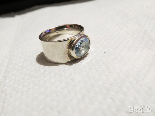 Стар мъжки сребърен пръстен с  аквамарин - стар внос от Щатите . Пленителна блестяща красота ., снимка 3 - Пръстени - 35361415