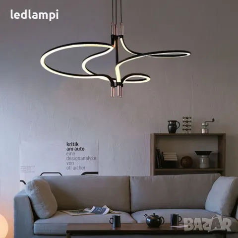 LED Полилей 30W Дизайн Златно + Черно Тяло Топло Бяла Светлина, снимка 5 - Полилеи - 47306516