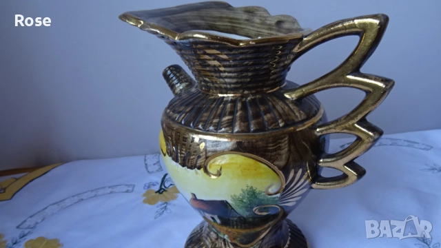 Винтидж керамична ваза, ръчно рисувана от H. Bequet Quaregnon, снимка 6 - Вази - 52650228