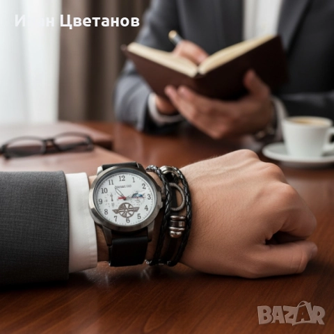Мъжки часовник с големи цифри и подаръчна гривна – стил и практичност в готов комплект, снимка 2 - Мъжки - 52124701