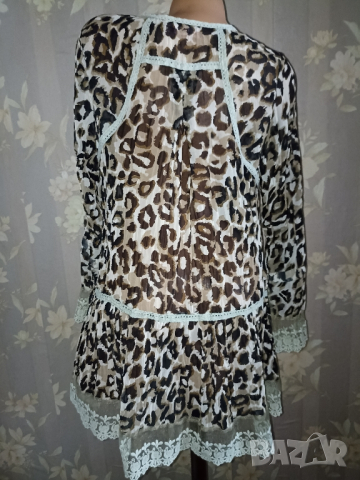 Кокетна туника/ риза от шифон в анимал принт М, снимка 5 - Ризи - 44654328