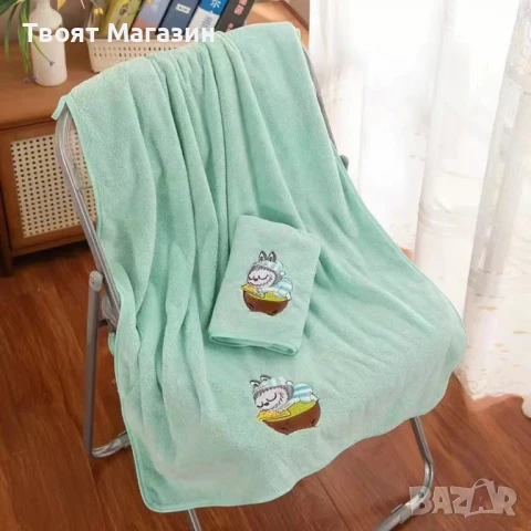  Комплект от 2 меки бродирани кърпи – за баня и плаж | 35×75 см & 70×140 см, снимка 10 - Хавлиени кърпи - 51081010