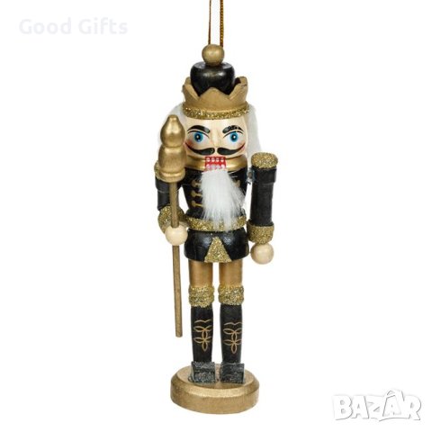 2 броя Дървени Висулки за елха, Лешникотрошачката, Със златниблестящи детайли, 13см