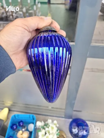 Коледни висулки Кобалтово стъкло, снимка 5 - Антикварни и старинни предмети - 50233024