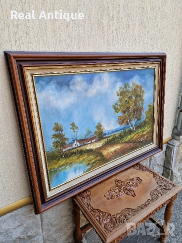 Страхотна голяма антикварна авторска холандска картина масло върху платно, снимка 6 - Антикварни и старинни предмети - 51051079