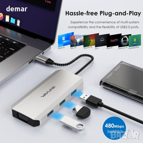 WAVLINK USB C Quad Display Hub, 7-в-1 докинг станция за лаптоп, снимка 7 - Кабели и адаптери - 44217823