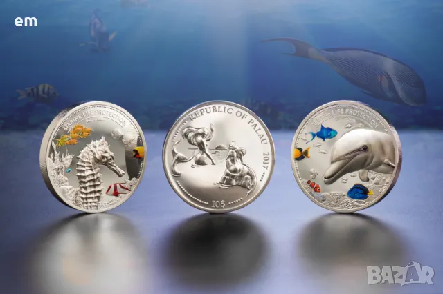 Palau - 2017 - 2x10 dollars Marine Life SEAPHORSE&DOLPHINS SET proof (2X2 oz)