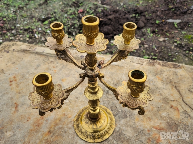 Масивен Бронзов Свещник Петица, снимка 2 - Декорация за дома - 52327276