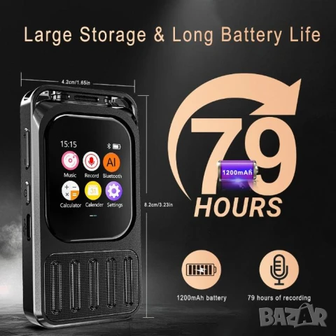 Bluetooth5.3 ИИ Диктофон Преводач Изкуствен Интелект Реч>Текст>Обобщаване APP Контрол Сензорен Екран, снимка 2 - Други - 50617215