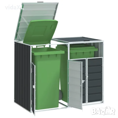 vidaXL Навес за 2 коша на колела, aнтрацит, 144x81x113 см, стомана, снимка 2 - Кошове за боклук и контейнери - 56147459