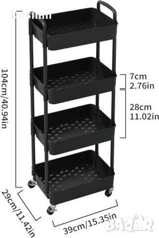 4-етажна кухненска количка Sywhitta с колелца – мултифункционална, черна, снимка 7 - Други - 52677171
