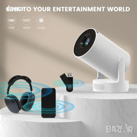 Преносим мини проектор, интелигентен 4K проектор с вградени приложения, снимка 7 - Плейъри, домашно кино, прожектори - 54040146