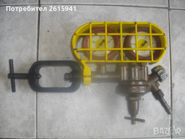 MESSER GRIESHEIM-Профи Редуцир Вентил Ацетилен-За Оксижен-2 Манометри 40mbar/Предпазна Решетка/Скоба, снимка 1