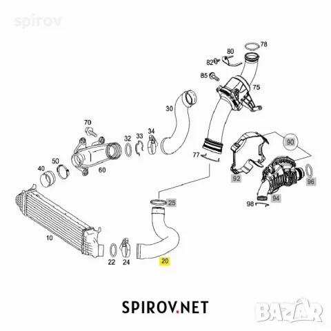 Маркуч турбо интеркулер Mercedes W221 A2215281082, снимка 2 - Части - 55733447