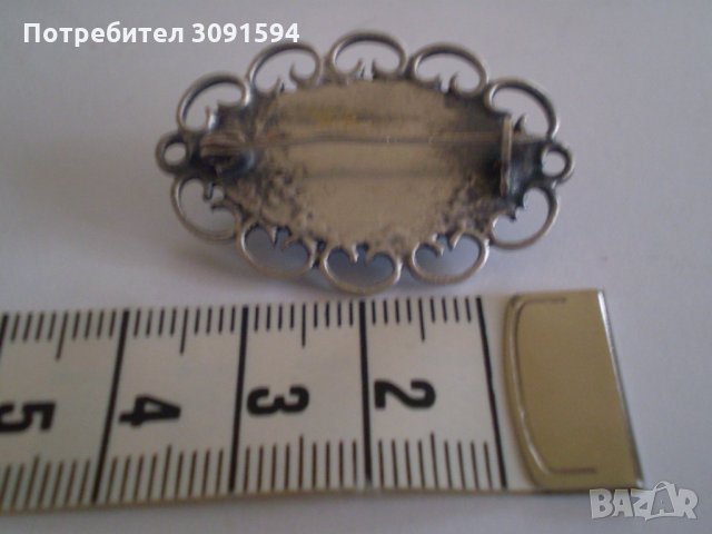 брошка филигран със сребърно покритие И СИНЬО СТЪКЛО, снимка 5 - Антикварни и старинни предмети - 35383790