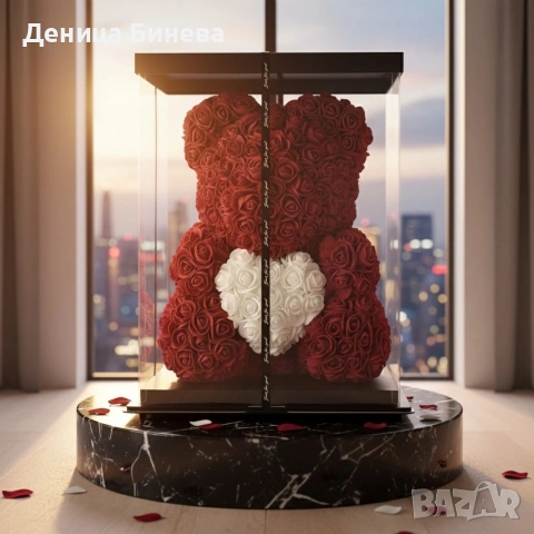 Мече от рози, 25см с подаръчна кутия в 3 цвята, снимка 2 - Подаръци за жени - 53060344