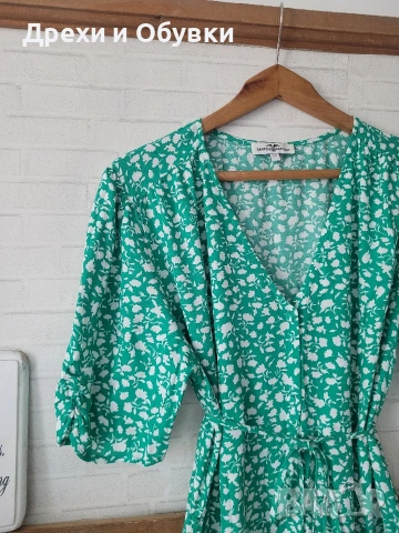 Зелена лятна рокля с коланче на цветя , снимка 6 - Рокли - 51483104