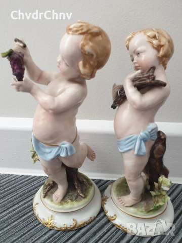 чифт2бр Capodimonte статуетки 20см/стари Каподимонте порцеланови фигури на голи ангели-херувими, снимка 6 - Статуетки - 52973233