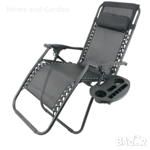 Сгъваем градински шезлонг с възглавница и поставка за напитки, снимка 8 - Градински мебели, декорация  - 53947407