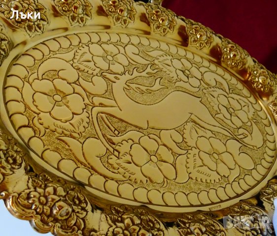 Бронзов поднос,плато,фруктиера,лов,Елен,маркиран., снимка 2 - Антикварни и старинни предмети - 30734112