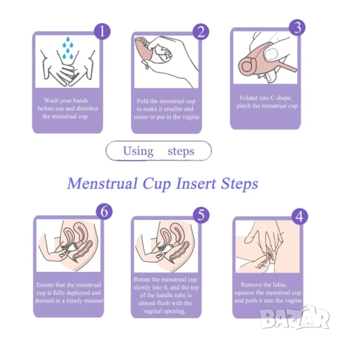 Менструални чашки в несисер, менструална чашка за цикъл С и Л комплект, снимка 5 - Други - 52198136