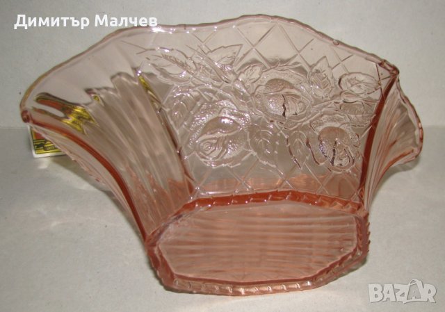 Старинна фруктиера жардиниера ар деко розово стъкло 27 см, почти отлична, снимка 5 - Декорация за дома - 40754313