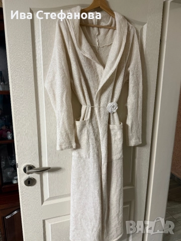 Разкошна бяла екрю дълга елеганта памук памучна жилетка универсален халат  one size размер, снимка 2 - Жилетки - 52584246