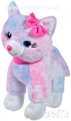 Плюшена многоцветна котка.34x24x41 см, Бляскави очи