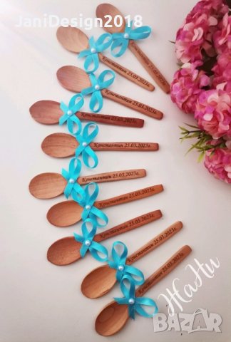 гравирани дървени лъжички подаръчета за гостите на бебешка погача , снимка 3 - Други - 44167304