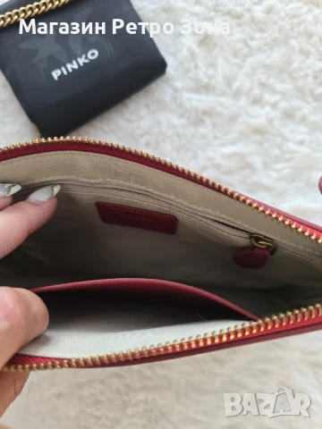 PINKO Кожена дамска чанта тип "плик" FLAT CLASSIC.  Носена е веднъж, неразличима от нова, снимка 3 - Чанти - 50934094