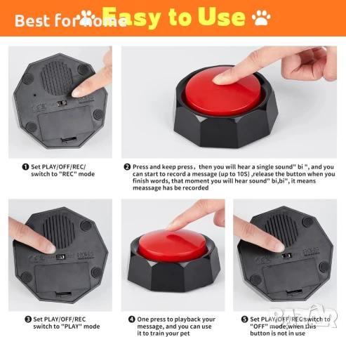 PWEZON Комплект от 6 записващи се бутони за обучение на кучета с 3 подложки, снимка 7 - За кучета - 50503863
