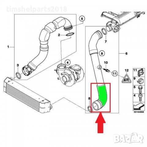 Долен ляв маркуч на интеркулера за БМВ 5 Е60 Е61 BMW, снимка 4 - Части - 38426009