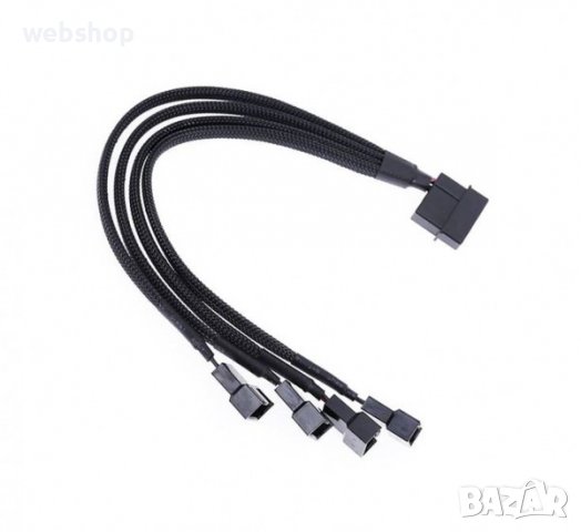 Захранващ кабел, сплитер за вентилатори, Molex-M/4x4P, 0,3m, 12V