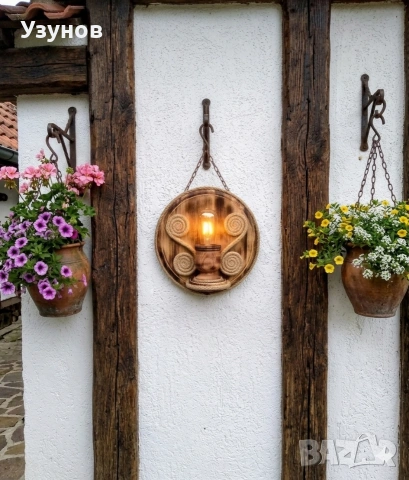 Ръчно изработена стенна, дървена лампа в битов/винтидж/рустик стил - осветление за механа., снимка 2 - Лампи за стена - 54175935