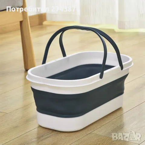 Сгъваема кофа с две дръжки, Синя, С колелца, Д 44 Ш 24 В 18.5 см, снимка 3 - Мопове, кофи, четки и метли - 48835639