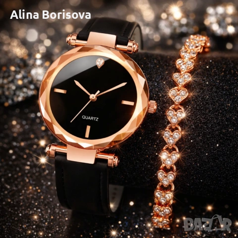 ✨ Елегантен дамски комплект – часовник и гривна в розово злато ✨ Подарете стил и блясък с този изклю