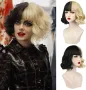 Shining Yourself ls460-1 Женска перука Cruella Deville Черно-бяла къса, къдрава перука с бретон , снимка 2