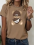 Нова широка дамска тениска с принт мече в цвят карамел, снимка 1