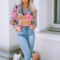 Дамска блуза с дълъг ръкав и флорален принт, снимка 10 - Блузи с дълъг ръкав и пуловери - 42775442